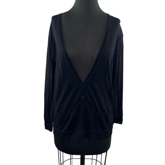 THEORY Black Cardigan Sweater Viscose Button Front Ribbed V-Neck Knit Size Large - Picture 1 of 7